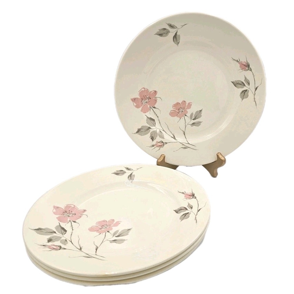 VTG 1950s Dawn Rose by Edwin M Knowles 10" Dinner Plate Set of 4 Replacements